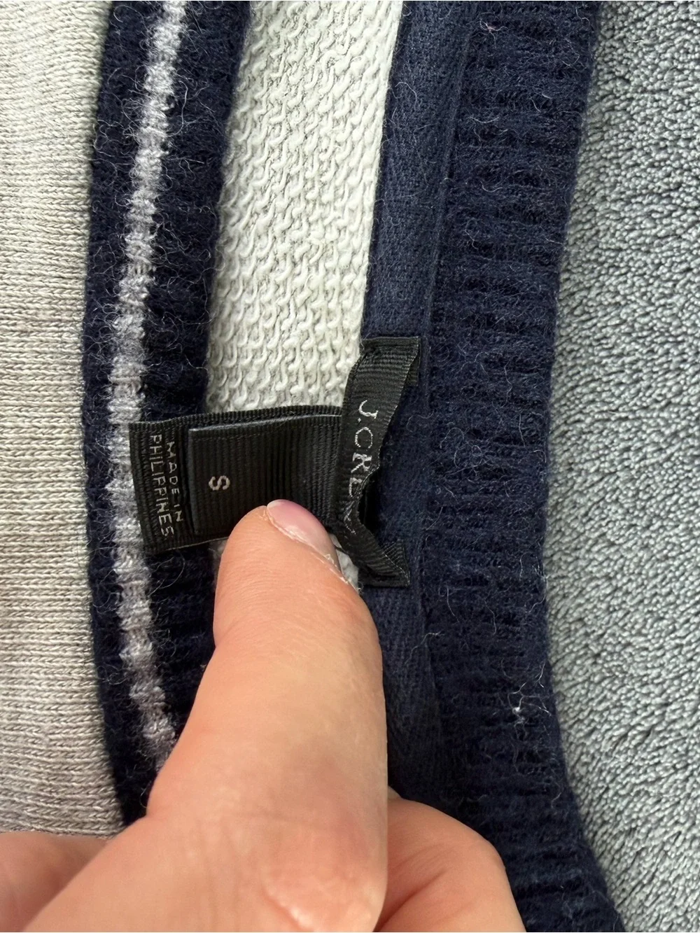 J. Crew Navy and Light Gray Knit Pullover size s 100% Cotton and wool trim